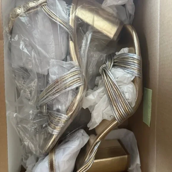 ✨ J.Crew Metallic Gold & Silver Strappy Heels - Size 10 - - Picture 8 of 9